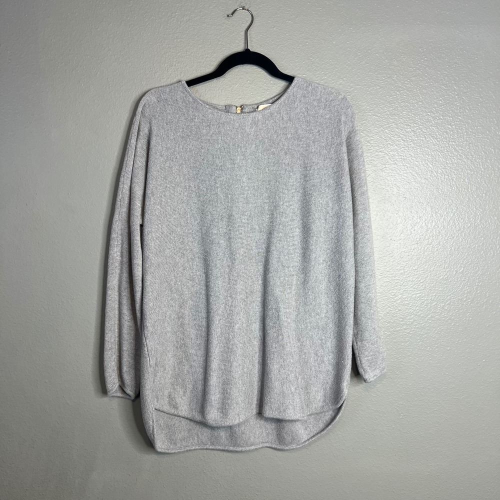 Michael Kors Sweater Sz XL Gray Back Zip High Low Knit Pullover Neutral Top